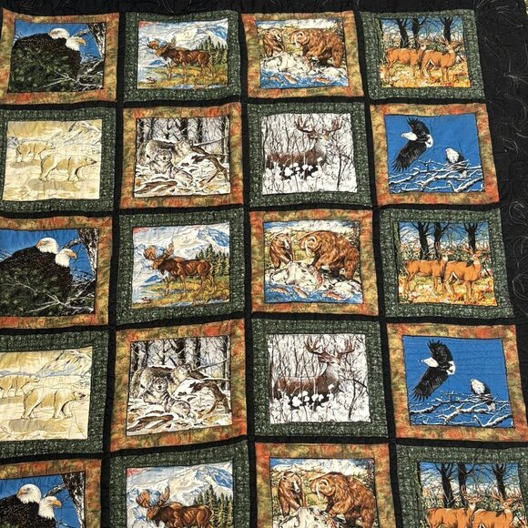 Handmade Wildlife Themed Patchwork Quilt Lap Blanket Wall Hanging Throw - Picture 2 of 11